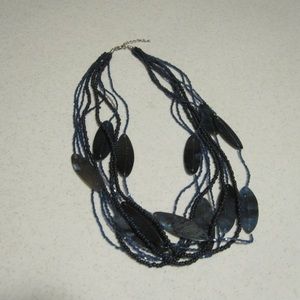 Blue Leaf Metal and Beads Necklace